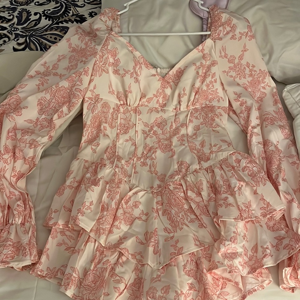 Pink and white floral layered romper